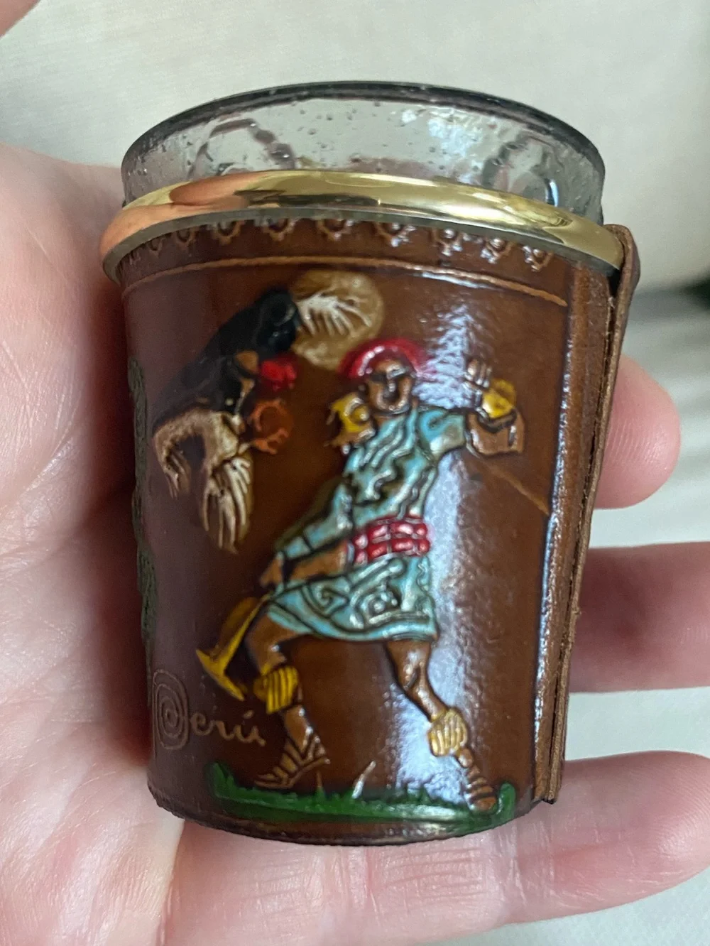 VTG INKAS PERU Handcrafted Leather Wrapped Shot Glasses Souvenir Set of 3 in Box